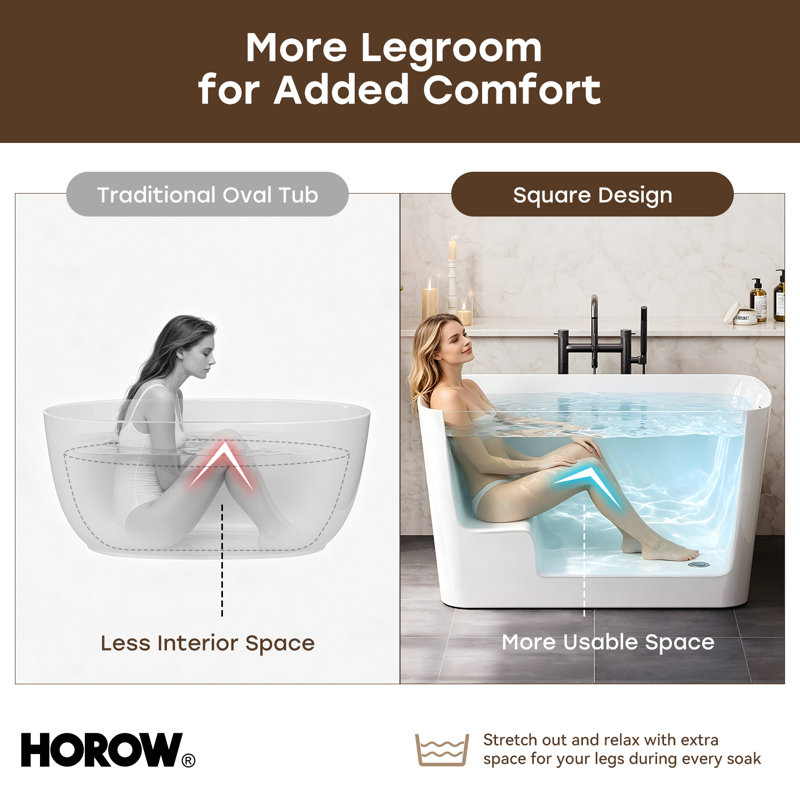 HOROW Selene 47'' x 27'' Freestanding Soaking Acrylic Bathtub with